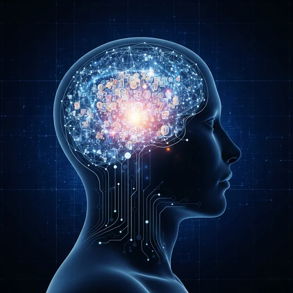 Imagen conceptual de un cerebro con símbolos de aptitud brillantes.