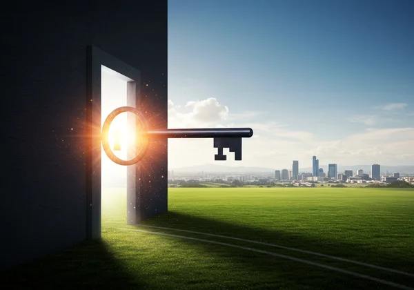 Hands unlocking a glowing door, symbolizing career potential