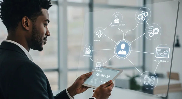 Person explores AI-suggested career paths on a digital screen.